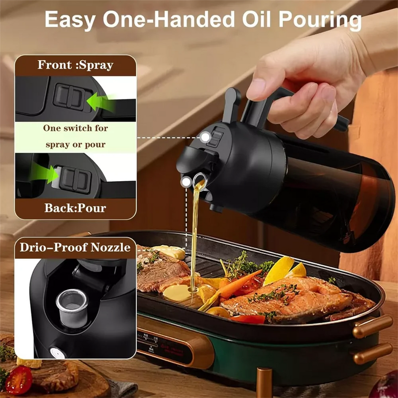 Danoz Cooking - 2-in-1 Glass Oil Dispenser & Sprayer - 16oz/470ml Leakproof Olive Oil Sprayer Bottle for Cooking, Air Fryer, BBQ, Baking, Salad - Buy 1 Get 1 Free!