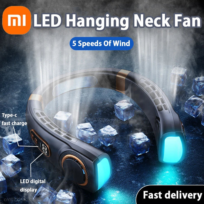 Danoz Smart - Xiaomi 8000mAh USB Hanging Neck Fan Portable Bladeless Mini Rechargeable Mute LED Digital Display Electric Fans Air Cooler New