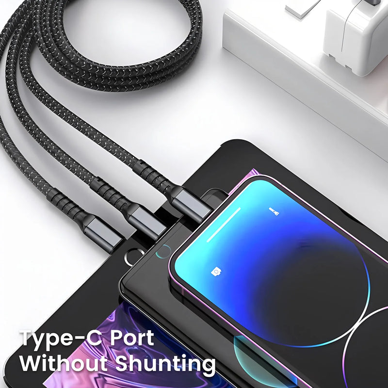⚡ Danoz USBSmart | 100W 3-in-1 Fast Charging Cable | USB-A to Type-C, Lightning & Micro USB | Nylon Braided | LED Indicator | 1.2M | Buy 1 Get 2 More! 🔋✨
