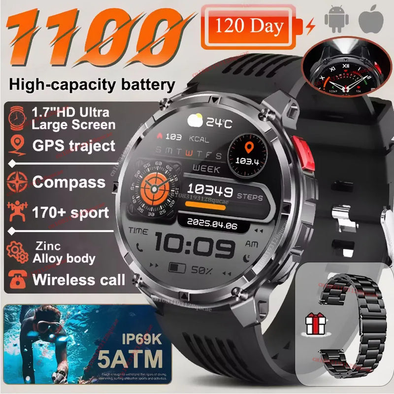 ⌚ Danoz WatchSmart | Ola Esporte T-Rex3 Ultra Smart Watch | 1100mAh | 1.7" AMOLED | Bluetooth 5.2 Calls | 100+ Sports | GPS | IP68 | LED Flashlight | 10 Colours