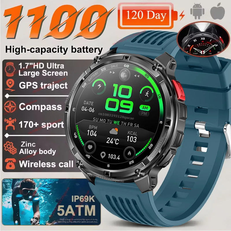 ⌚ Danoz WatchSmart | Ola Esporte T-Rex3 Ultra Smart Watch | 1100mAh | 1.7" AMOLED | Bluetooth 5.2 Calls | 100+ Sports | GPS | IP68 | LED Flashlight | 10 Colours