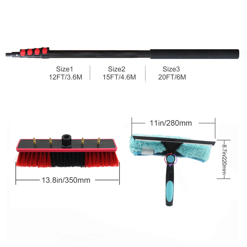 Danoz CleanSmart WaterBroom | Water-Fed Telescopic Pole Brush & Squeegee Kit | Solar Panel & Window Cleaner | 12ft / 15ft 🌊✨