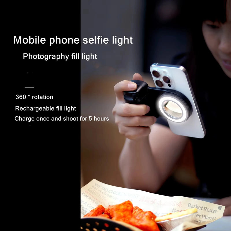 Danoz Smart - MagSafe Smartphone Handle Grip with Detachable Bluetooth Remote with Fill Light Anti-shake Selfie Handle for Iphone Android