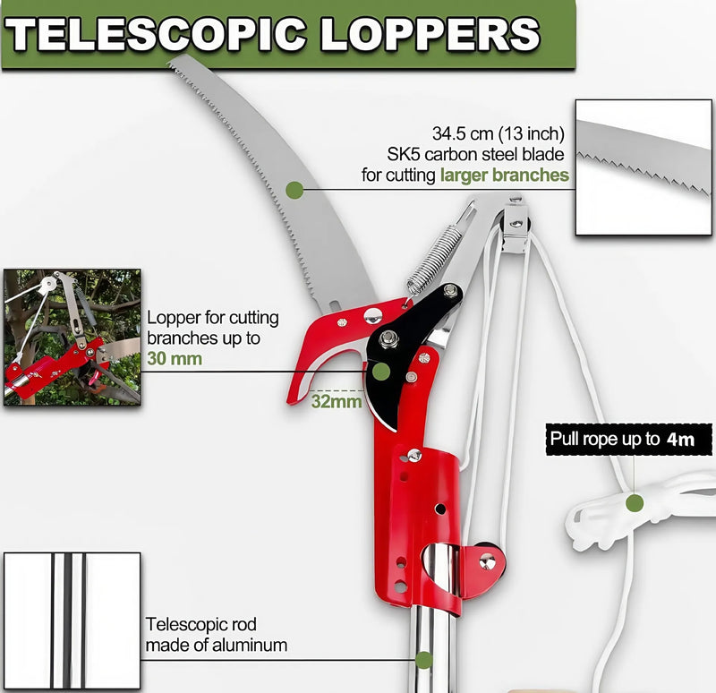 🌳 Danoz GardenSmart | Extendable Tree Pruner Saw | High-Reach Branch Trimmer | Pruning Shears & Harvester | Metal | Choose 2.2m, 2.6m or 2.9m ✨