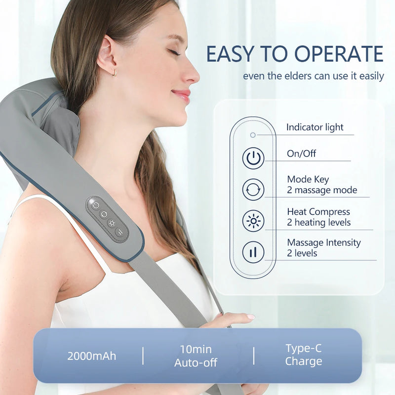 Danoz MassageSmart ShiatsuDo Neck & Shoulder Massager 💪 | 6-Claw 3D Kneading, Heat Therapy, USB Rechargeable — Trapezius & Full Body
