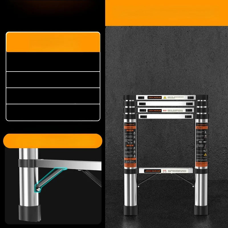 Danoz DIYSmart - Lifting Telescopic Straight Ladder Stainless Steel, Thickened Multifunctional Safety Ladder Household and Trade Use