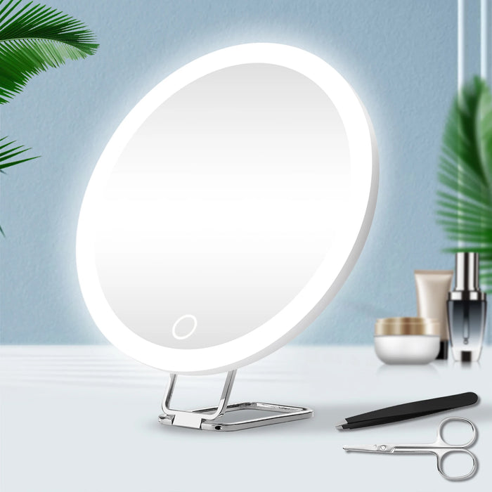 Danoz Direct - 6 Inch Magnifying Mirror with Light, 5-30X Portable Travel Magnified Mirror with 360° Adjustable Stand and Suction Cup