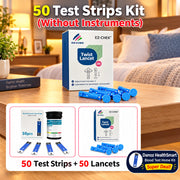 50 Test Strips Kit with lancets on a purple background