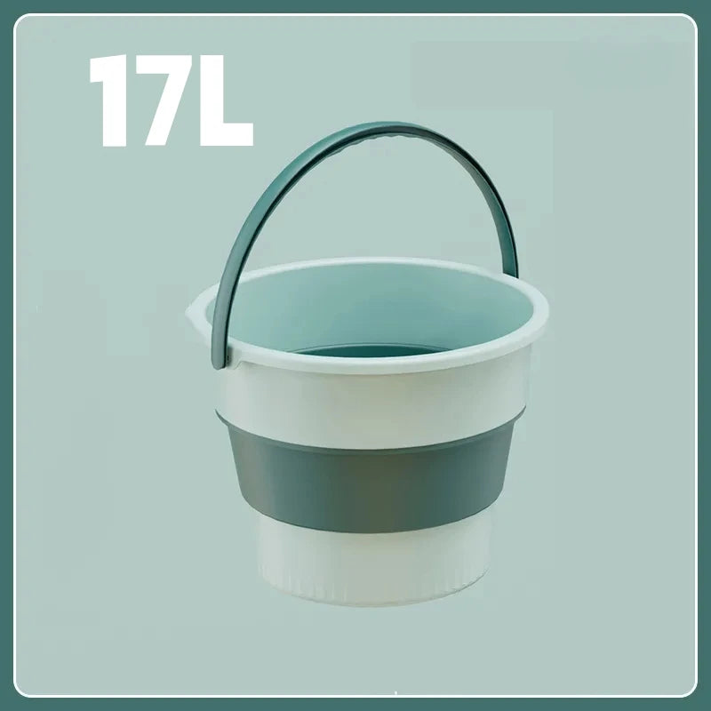 Danoz HomeSmart - 5/10/17L Folding Portable Bucket with Cover Car Wash Fishing Bathroom Silicone Bucket Outdoor Camping Household Supplies
