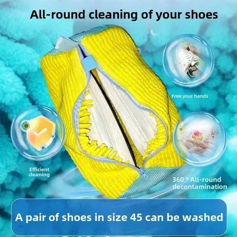 👟 Danoz CleanSmart | Durable Mesh Shoe Wash Bag | Plush Inner Lining | Auto-Lock Zipper | Washer & Dryer Safe | Travel Organiser | Blue, Grey & Yellow | 2 or 4 Pack ✨