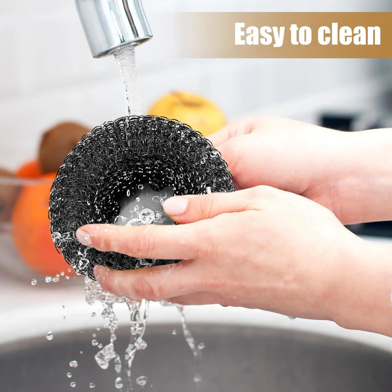 Danoz CleanSmart | Stainless Steel Kitchenware scrubber with Handle ✨ | Heavy Duty Wire Ball Scrubber | Rust-Proof Kitchen Cleaner | 6PCS or 10PC Replacement