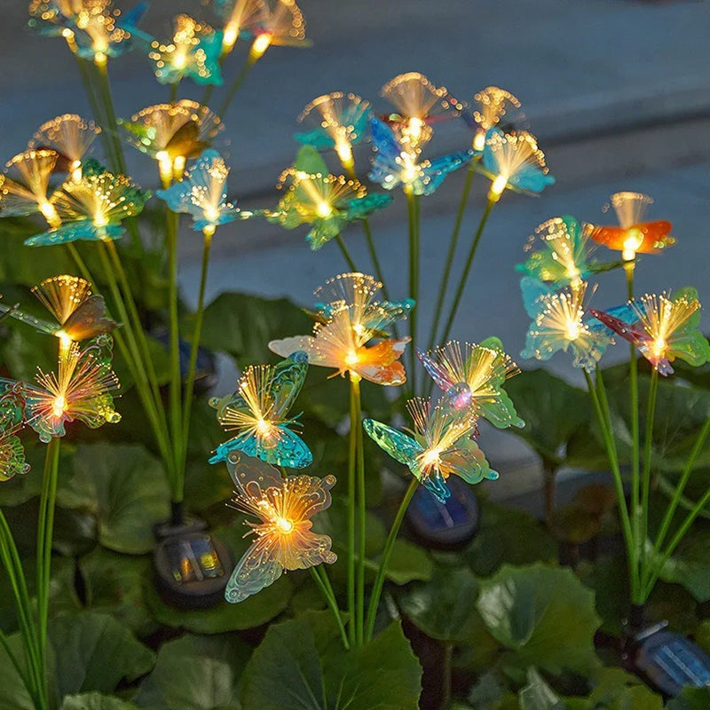 Danoz Lights - 6LEDs Solar-Powered Butterfly Fiber Optic Light - Waterproof Rechargeable Outdoor Garden Decor for Lawn, Yard, and Landscape - Buy 1 Get 1 Free!