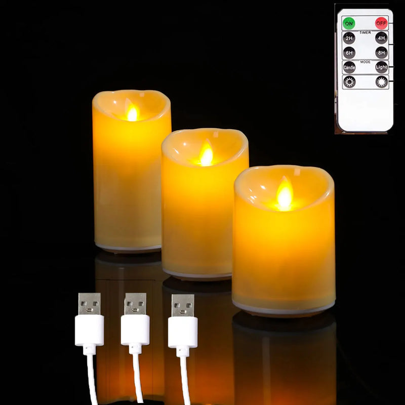 Danoz Lights - 1 or 3 Pieces USB Charge Remote Control LED Decorative Moving Wick Candles,10/12.5/15 cm Rechargeable Dancing Church Candles - Buy 1 Get 1 Free