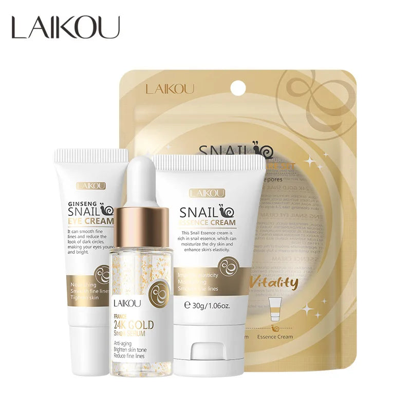Danoz BeautySmart - Buy 1 Get 1 Free! 3pc set LAIKOU Vitamin C 24K Golden Sakura Skin Care Sets Face Cream Serum Eye Cream Moisturizing Anti Wrinkles.