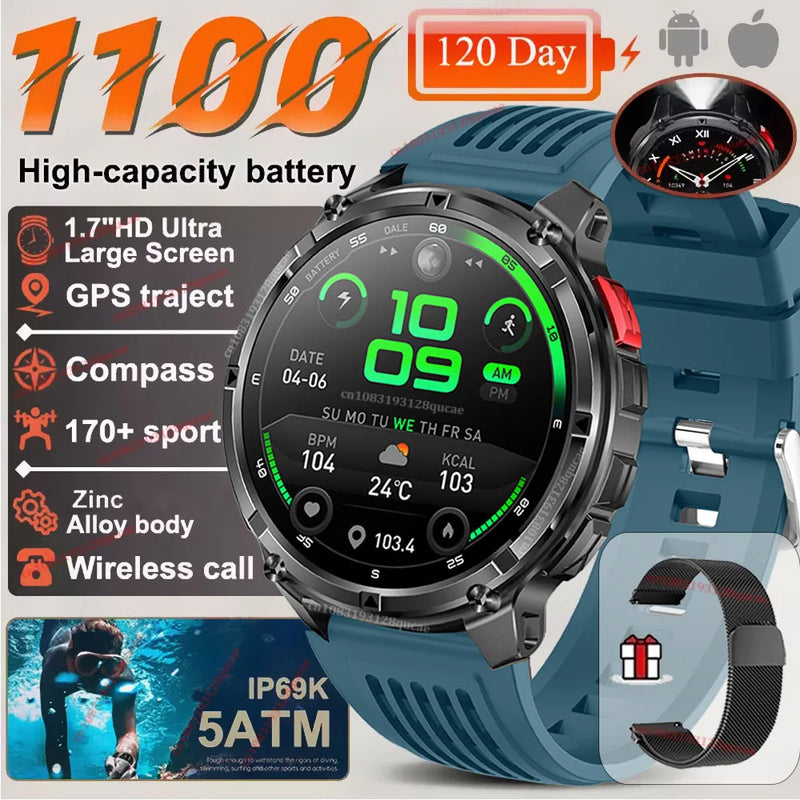 ⌚ Danoz WatchSmart | Ola Esporte T-Rex3 Ultra Smart Watch | 1100mAh | 1.7" AMOLED | Bluetooth 5.2 Calls | 100+ Sports | GPS | IP68 | LED Flashlight | 10 Colours