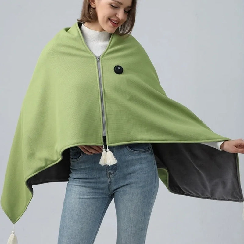 🧣 Danoz WinterSmart | USB Heated Warmer Shawl Blanket | 150×80cm | Fast Heating | Wearable | Washable | Car & Home Use | Beige, Red & Green