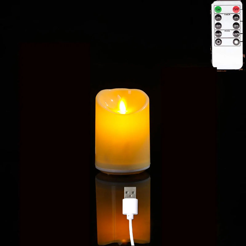 Danoz Lights - 1 or 3 Pieces USB Charge Remote Control LED Decorative Moving Wick Candles,10/12.5/15 cm Rechargeable Dancing Church Candles - Buy 1 Get 1 Free