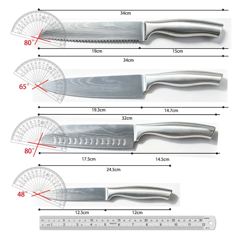 🔪 Danoz KnifeSmart | BAFENGS Professional Knife Set | Full Stainless Steel | Damascus Laser Pattern | Chef, Santoku, Bread & Utility | 2–5 Piece Options | Free Postage!