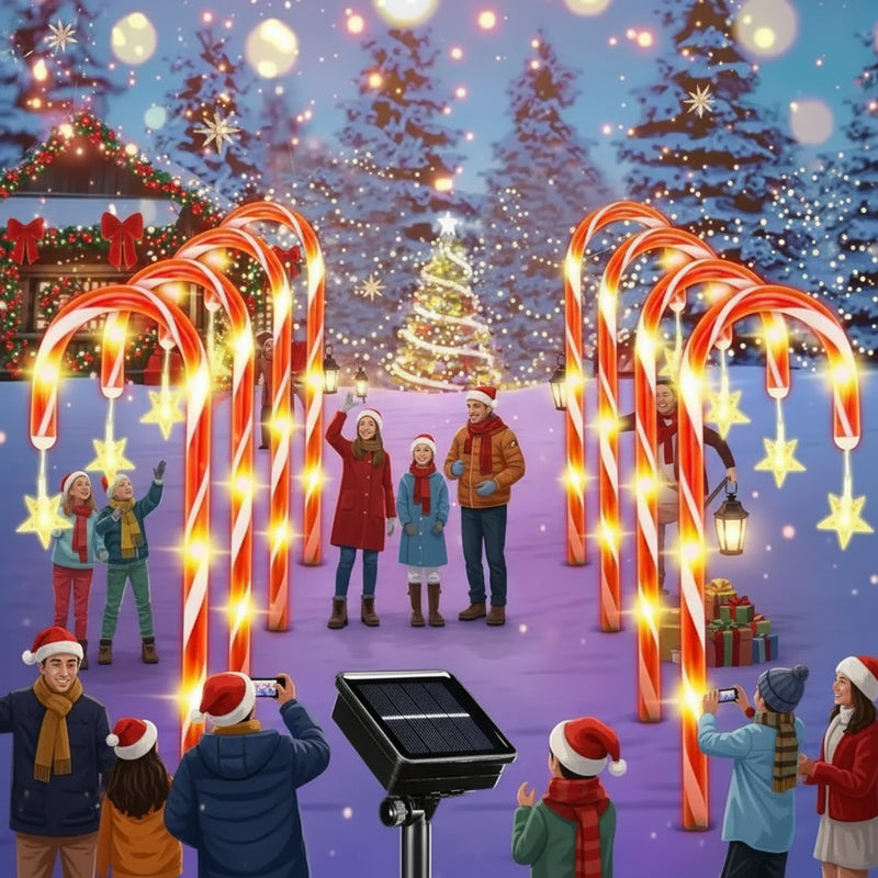 Transform your garden into a festive wonderland with Danoz charming 8-piece solar-powered cane light set