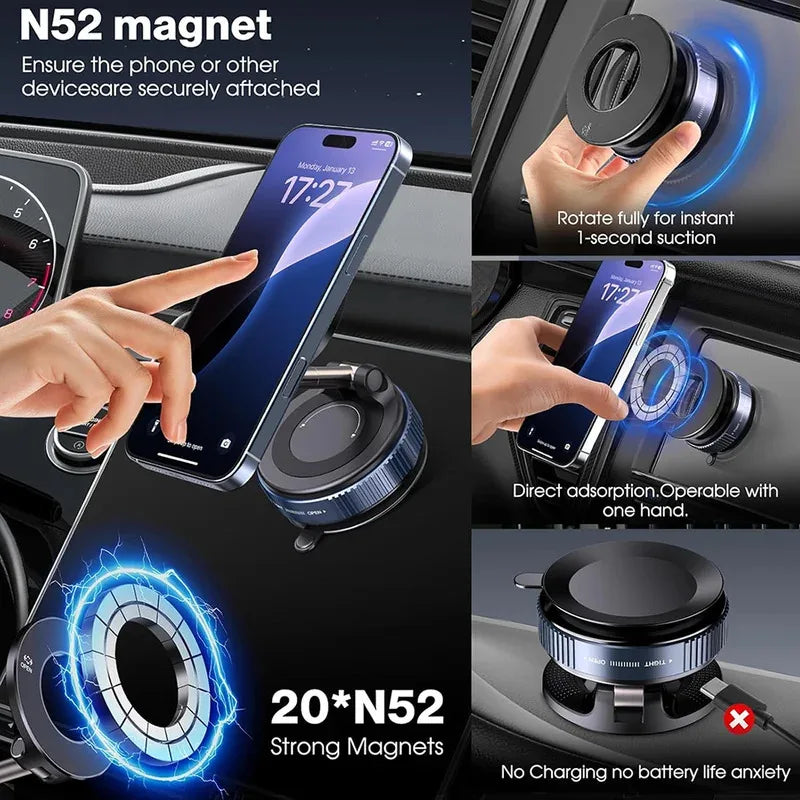 📱 Danoz PhoneSmart | Upgraded 360° Vacuum Magnetic Phone Holder | Car, Gym, Mirror & More | Hands-Free Suction Mount | Works with Any Smooth Surface | Black ✨🚗