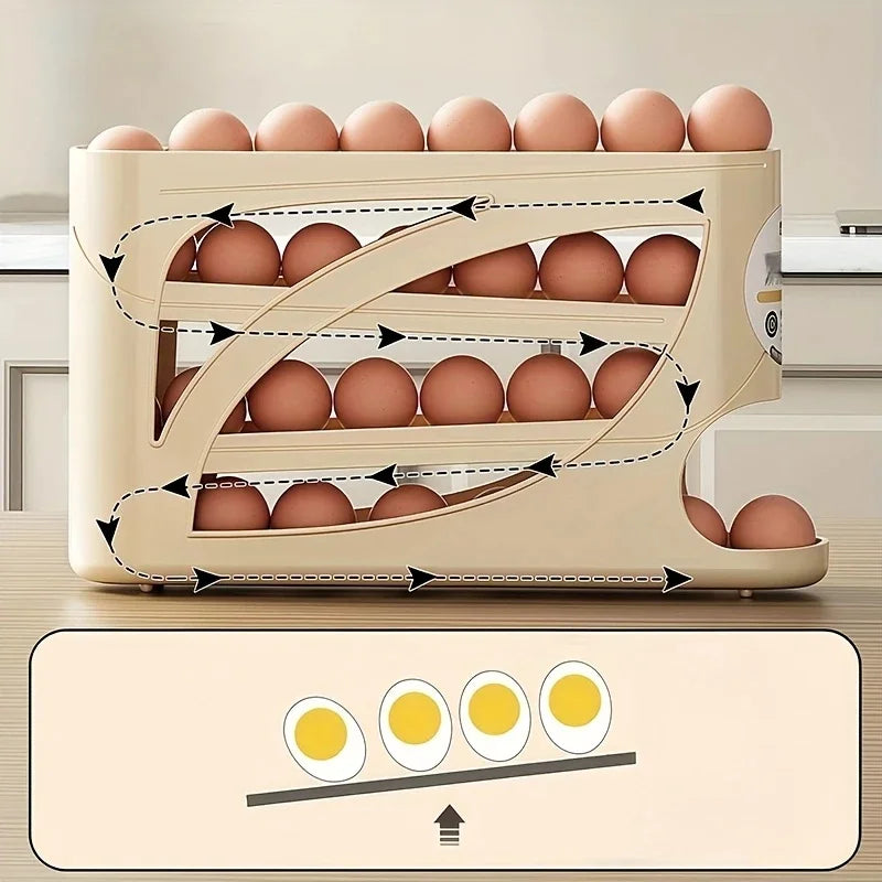 🥚 Danoz StoreSmart | 3-Tier Rolling Egg Storage Container | Holds 28–30 Eggs | Fridge Organiser Rack | Food Grade | Reusable | White or Cream