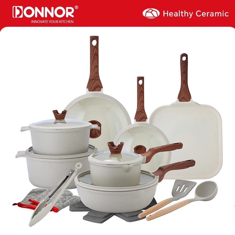 🍳 Danoz CookSmart | DONNOR 21-Piece Ceramic Nonstick Cookware Set | Pots & Pans | Utensils & Pan Protectors | Granite Finish | Eco-Friendly | Multiple Colours ✨