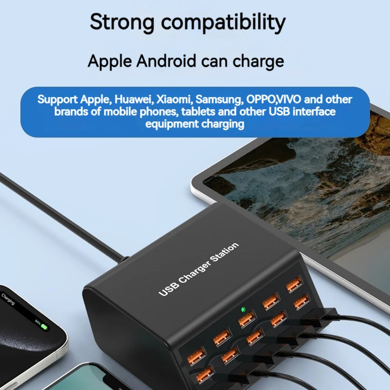 Danoz PowerSmart - 100W Desktop Universal USB Charger 15 Ports USB Fast Charging Station For Ipad Iphone 15 14 13 12 Pro Max Samsung S24 Tablet