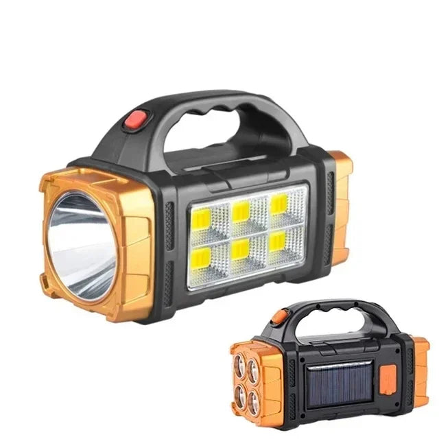 🔦 Danoz LightSmart | LED + COB Flashlight | Solar & USB Rechargeable | Power Bank | 300m Range | IP44 | Camping & Outdoor | Silver & Golden