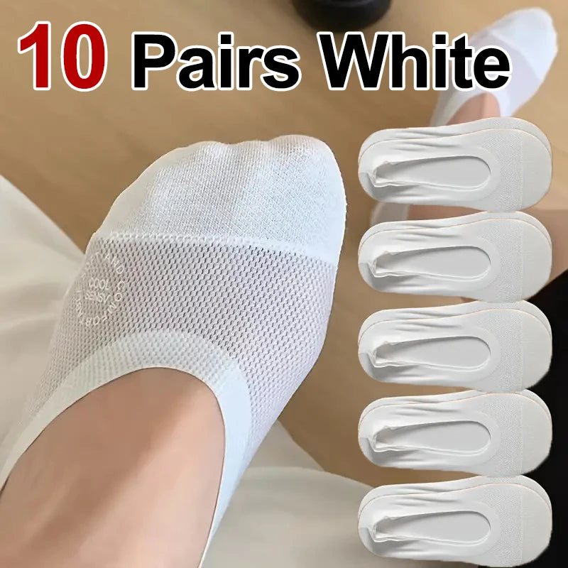 Danoz SockSmart - 4 or 10 Pairs Women Breathable Mesh Invisible Socks Spring Summer Thin Soft Comfortable Silicone Anti Slip Cotton Casual Socks