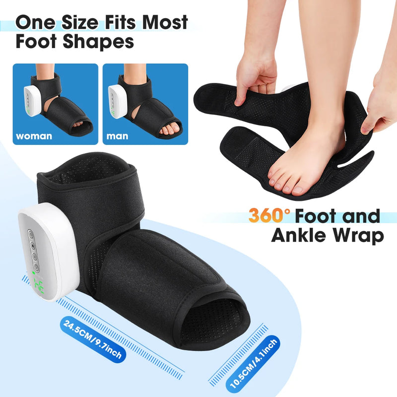 360° Foot and Ankle Wrap with size chart and application on feet