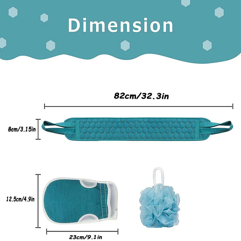 Danoz ShowerSmart - 3Pc. Exfoliating Body Scrubber Set - Includes Back Scrubber, Bath Glove And Shower Bath Sponge Loofah - Buy 1 Get 1 More!