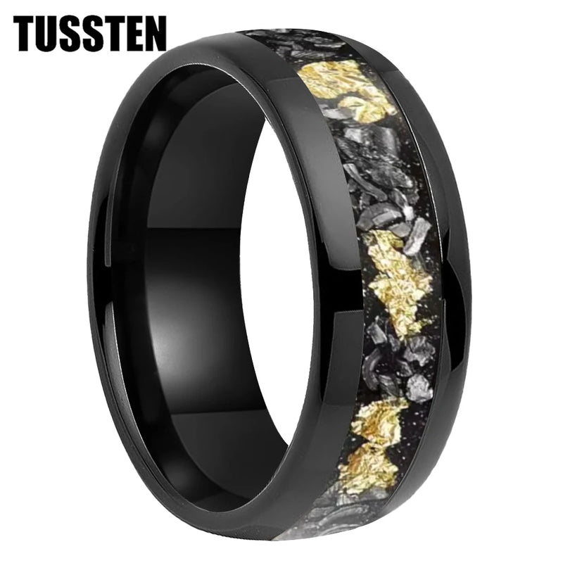 Danoz SmartRings - TUSSTEN 4/6/8MM Dome Edges Men and Women Fashion Engagement Wedding Band Meteorite Gold Foil Inlay Tungsten Carbide Rings