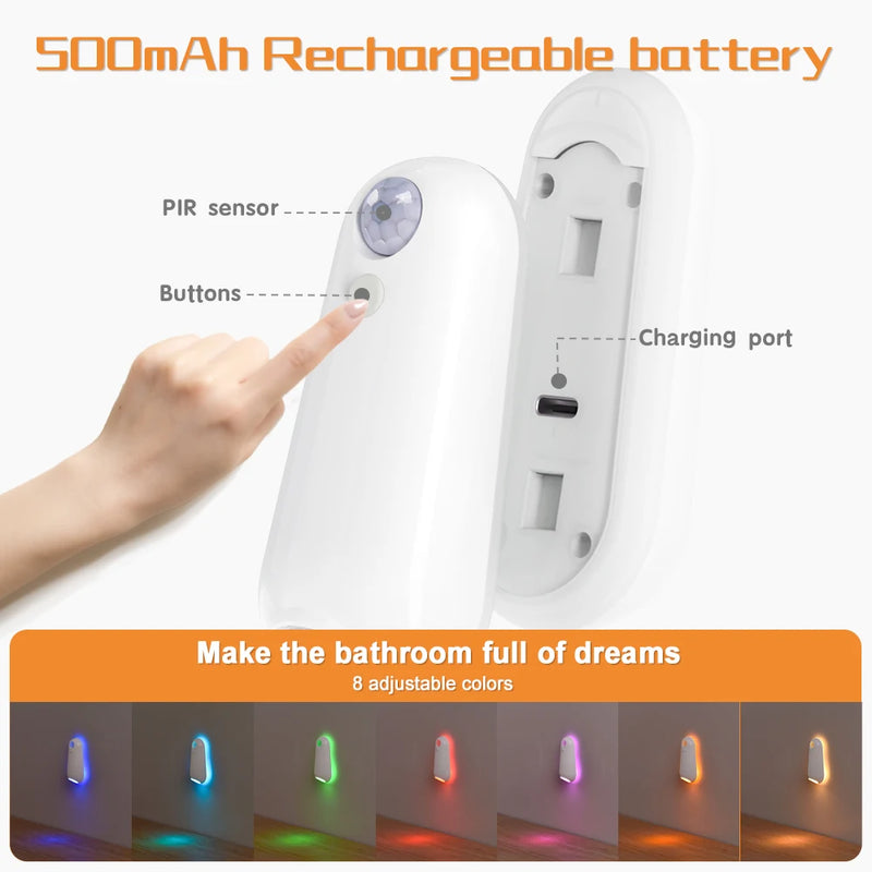 Danoz Smart - Toilet Night Light Motion Sensor Light Toilet Bowl Light RGB 7Color Changing For Bathroom Decoration LED Rechargeable LED Light - Buy 1 Get 1 Free