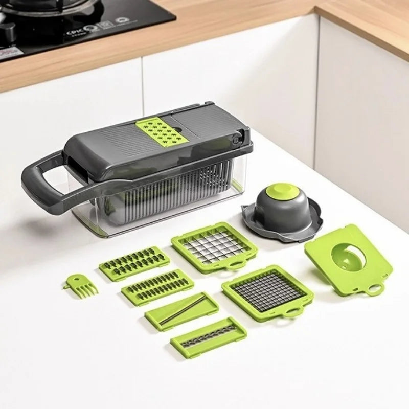 🥗 Danoz KitchenSmart | 16-in-1 Handheld Vegetable Chopper | Slicer, Dicer & Grater | 304 SS Blades | Container & Safety Guard | Dishwasher Safe | FCM Certified ✨