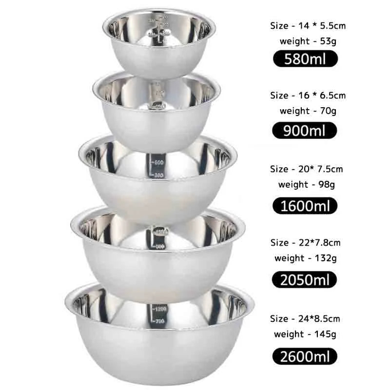 Danoz Kitchen - 5pcs/Set Stainless Steel Mixing Bowls Non Slip Nesting Whisking Bowls Set Mixing Bowls For Salad Cooking Baking