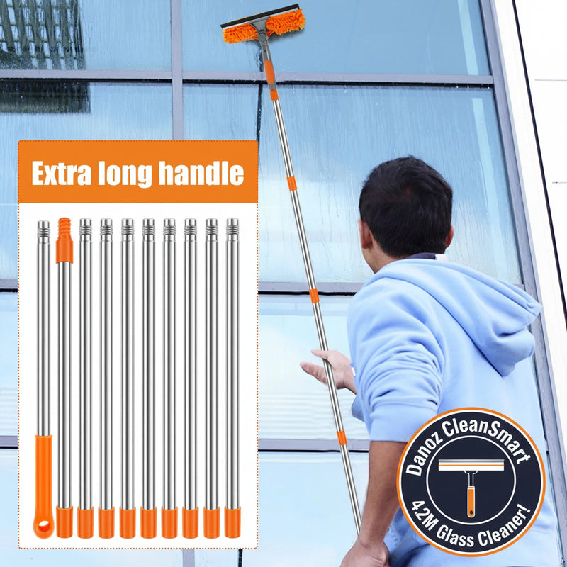 Danoz CleanSmart - Extended to 4.2M Window Cleaning Kit 2 in 1 Double Sided Glass Squeegee Cleaner