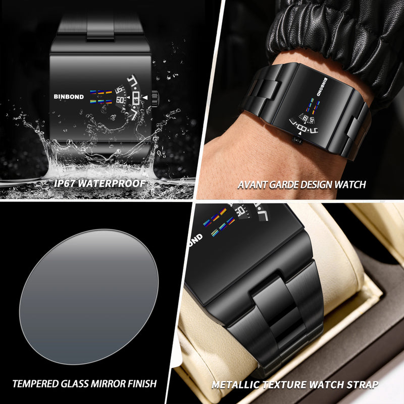 ⌚ Danoz WatchSmart | BINBOND Men's Luxury Quartz Watch | Waterproof 3 Bar | Stainless Steel Band | Square Dial | Sport & Casual | 9 Colour Options