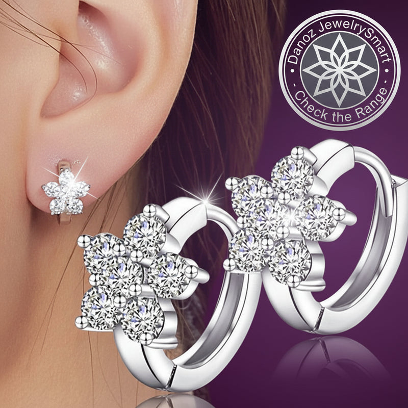 Danoz JewelrySmart - Clear Zirconia Flower 925 Sterling Silver Small Round Loop Huggies Hoop Earrings For Kids Baby Girls Children.