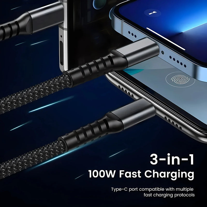 ⚡ Danoz USBSmart | 100W 3-in-1 Fast Charging Cable | USB-A to Type-C, Lightning & Micro USB | Nylon Braided | LED Indicator | 1.2M | Buy 1 Get 2 More! 🔋✨