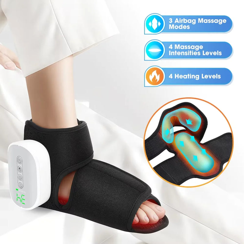 Black foot massager with airbag massage modes on a white background