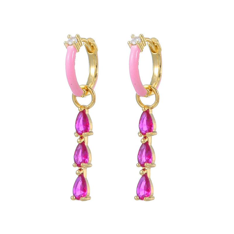 ✨ Danoz JewelrySmart | 18K Gold Plated Geometric Zircon Dangle Earrings | Cubic Zirconia | Stainless Steel | Huggie Clip | Women's Jewellery
