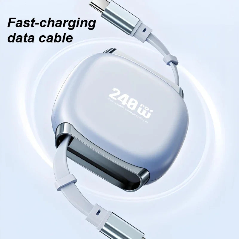 ⚡ Danoz USBSmart | 240W Retractable Fast Charging Cable | USB-C to C | 5A | Auto-Coiling | Travel Ready | Phone, Tablet & Laptop | White, Black & Blue