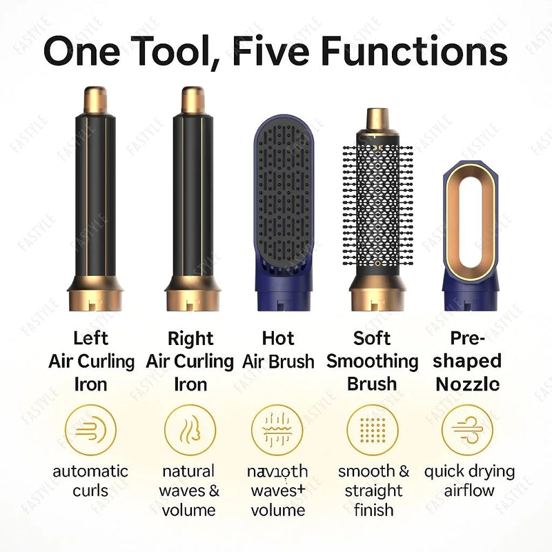 Danoz HairSmart - 5 In 1 Hair Dryer And Styler Kit With Professional Hot Air Brush Curling Iron Hair Straightener For Curling And Straightening