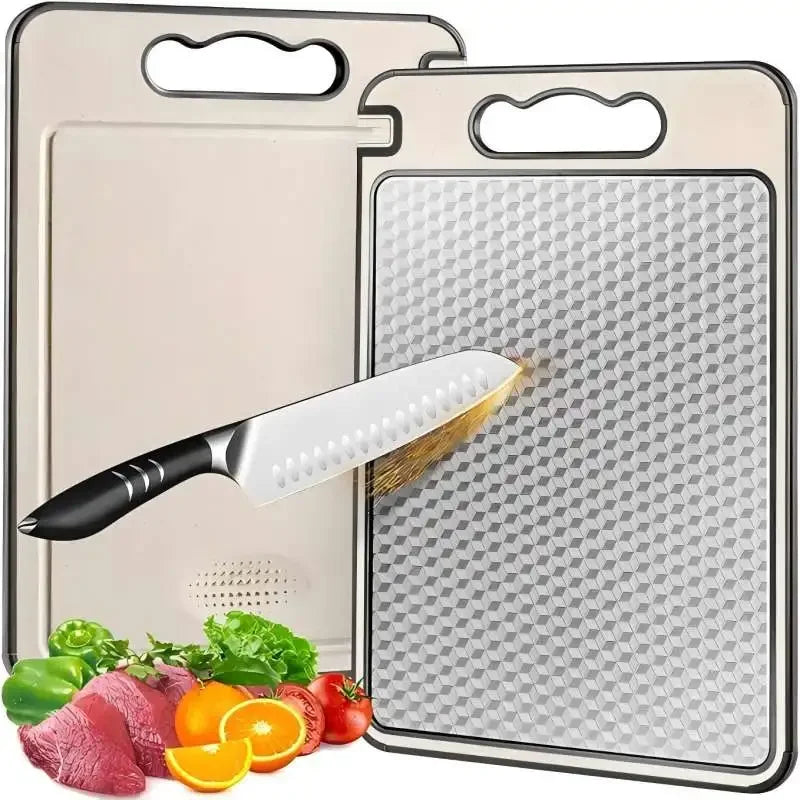 🔪 Danoz KitchenSmart | TopChop Titanium Chopping Board | Double-Sided | Anti-Scratch Mesh | Non-Slip | Stainless Steel + Wheat Straw | Easy Clean