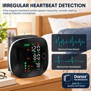 Blood pressure monitor with medical professionals and heartbeat diagrams on a white background