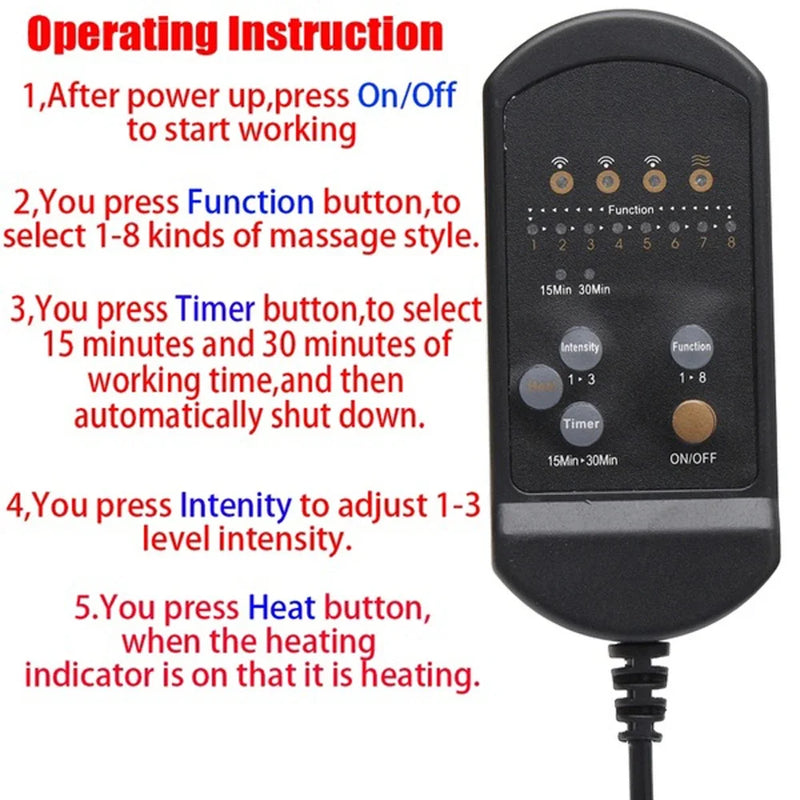 💪 Danoz MassageSmart | 5-Motor Vibration Massage Cushion with Heat | Car, Office & Home | 8 Modes | Lumbar, Back, Neck & Thigh Relief | Remote Control | AU Plug ❤️✨