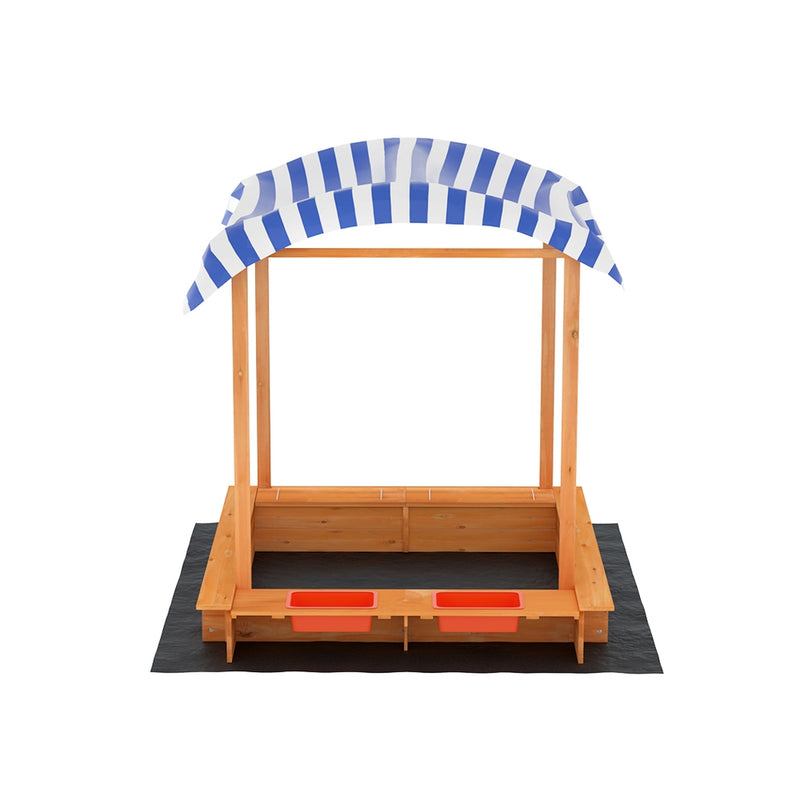 Danoz Kids - Keezi Kids Sandpit Wooden Sandbox Sand Pit with Canopy Water Basin Toys 146cm