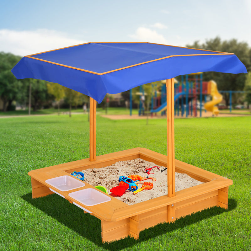 Danoz Kids - Keezi Kids Sandpit Wooden Sandbox Sand Pit with Canopy Water Basin Toys 103cm