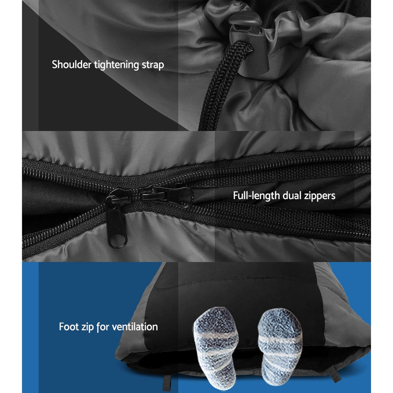 Danoz Camping - Weisshorn Sleeping Bag Single Thermal Camping Hiking Tent Black  -20°C
