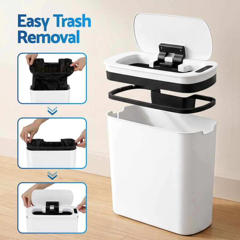 🗑️ Danoz CleanSmart | Devanti Motion Sensor Bin | 2-Pack | 11L | Touchless Auto Lid | Soft-Close | Slim Design | White